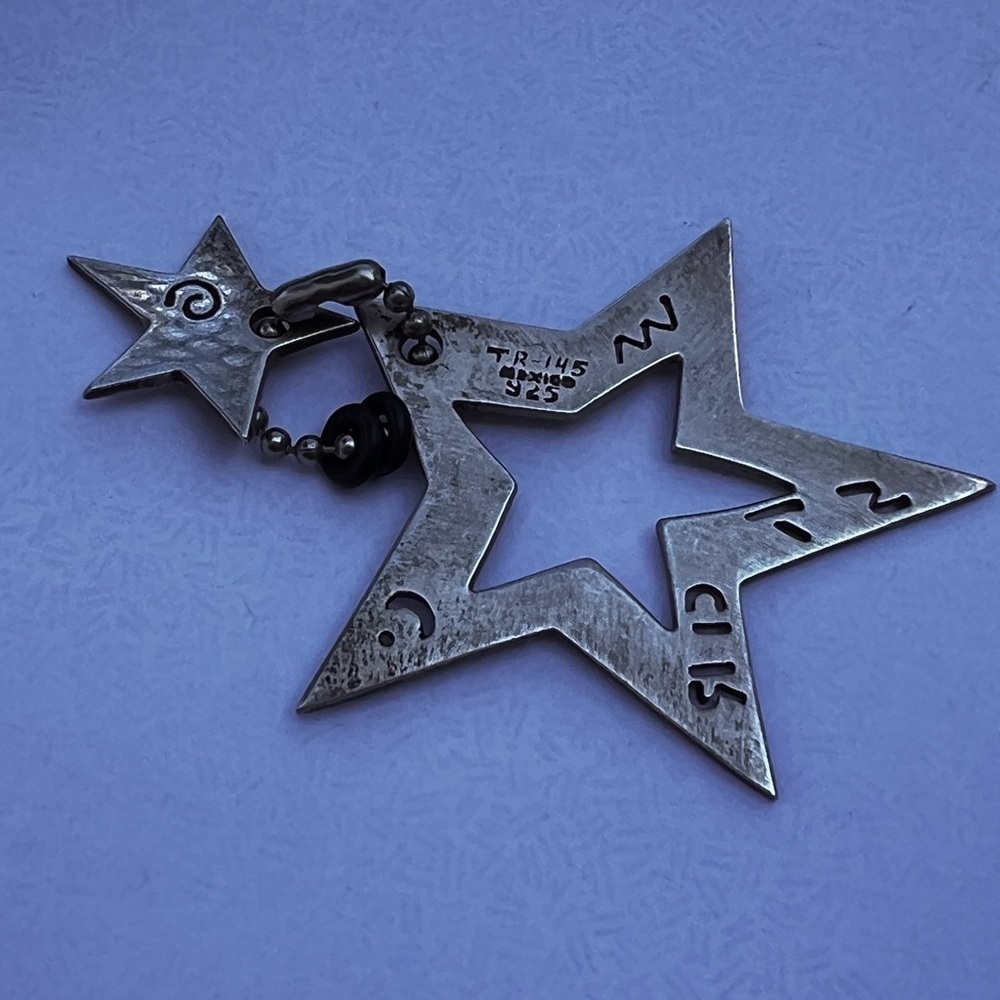 925 pendant open star tribal marked  TR-145 Silver double Pendant 2” 13 grams - Picture 5 of 9